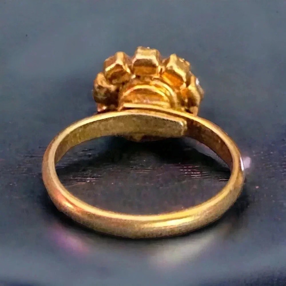 Vintage Halo Rhinestone CZ Gold Tone Adjustable Ring - Picture 4 of 5